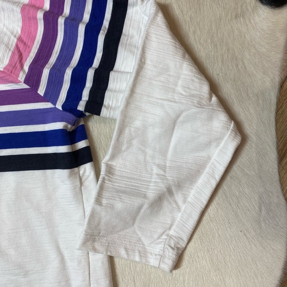 Talbots Cozy Crush White Striped Sweatshirt, quarter-zip pullover - Picture 9 of 10